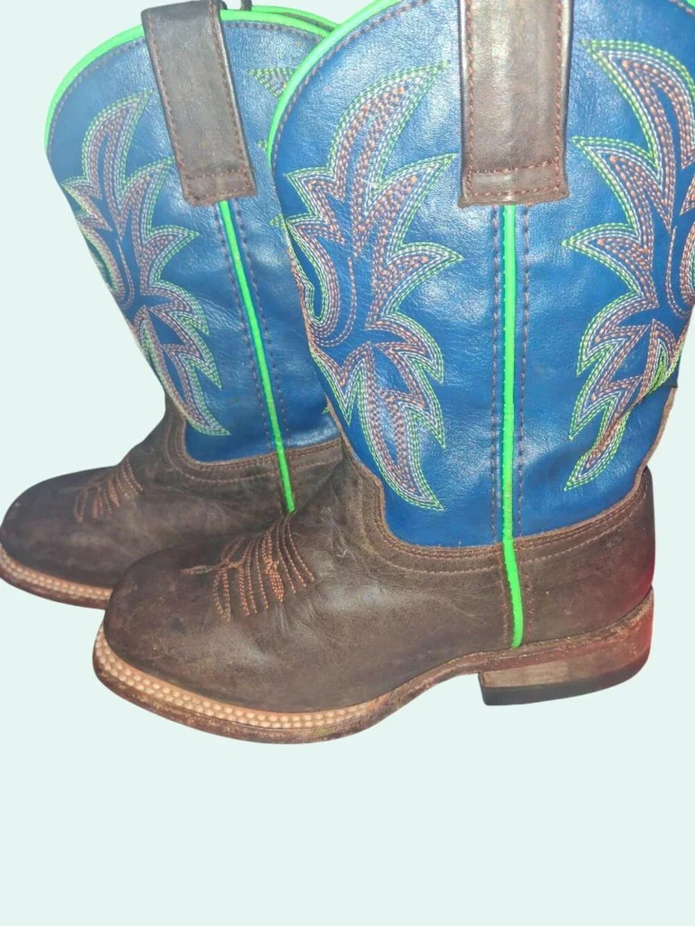 Boys Roper 9C Cowboy Boots Brown & Blue Leather Western Style*SH2